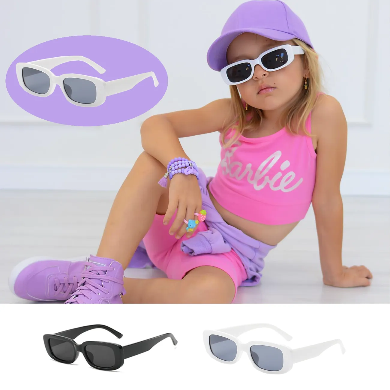 نظارة أطفال بإطار صغير مستطيل للزينة (لون جراب نظارات عشوائي) أبيض big image 1