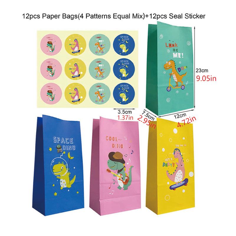 

12 Sets + 12 Sticker Party Candy Gift Bags, Dinosaur Paper Bags