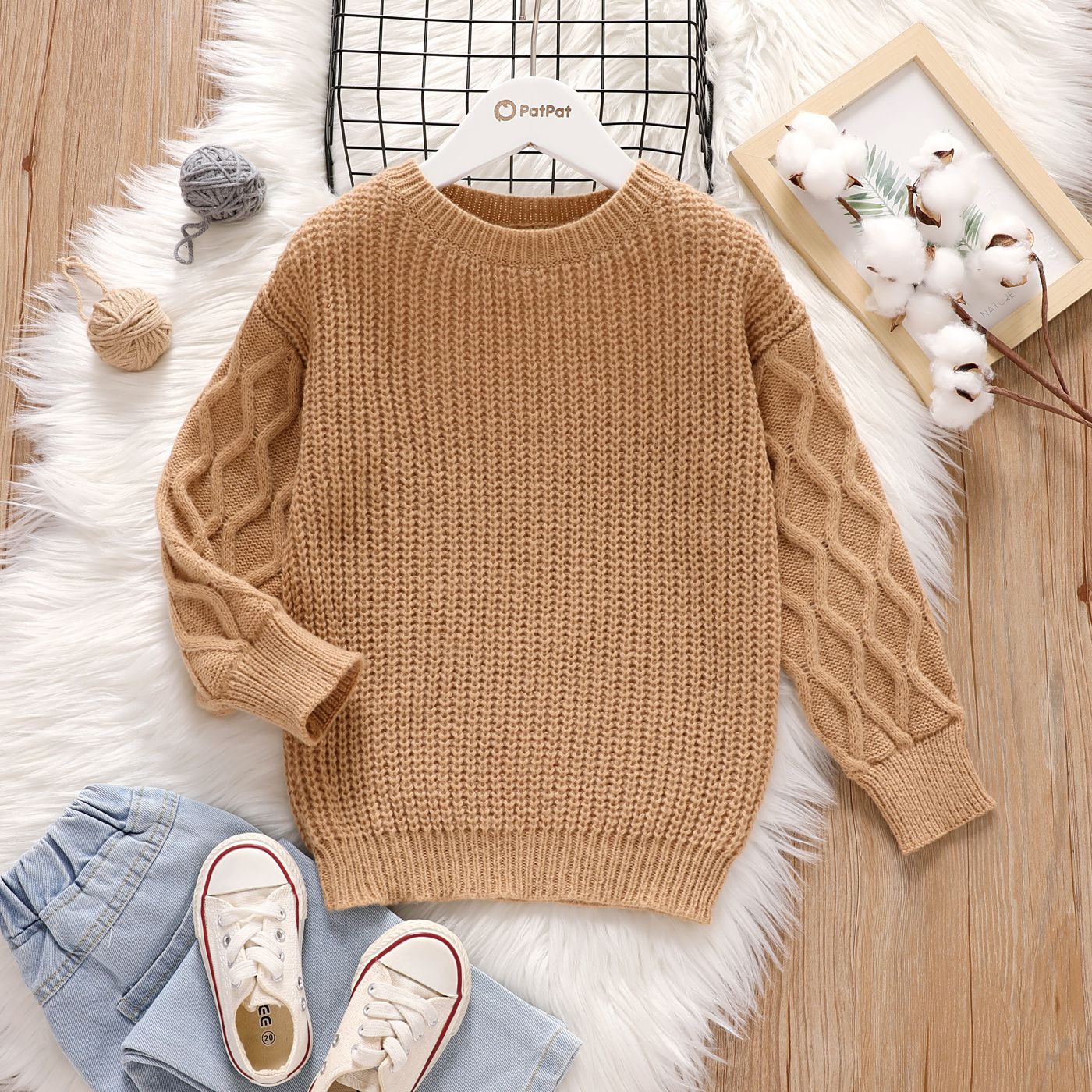 Pull Girl Sweet Solid Color Loose Knit Design