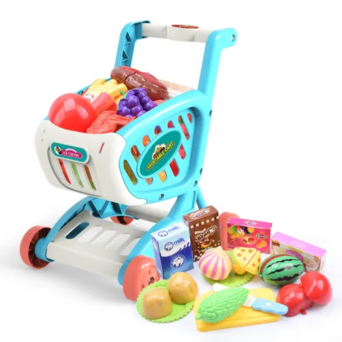 17-Piece Kids' Pretend Play Supermarket Shopping Cart Toy Set