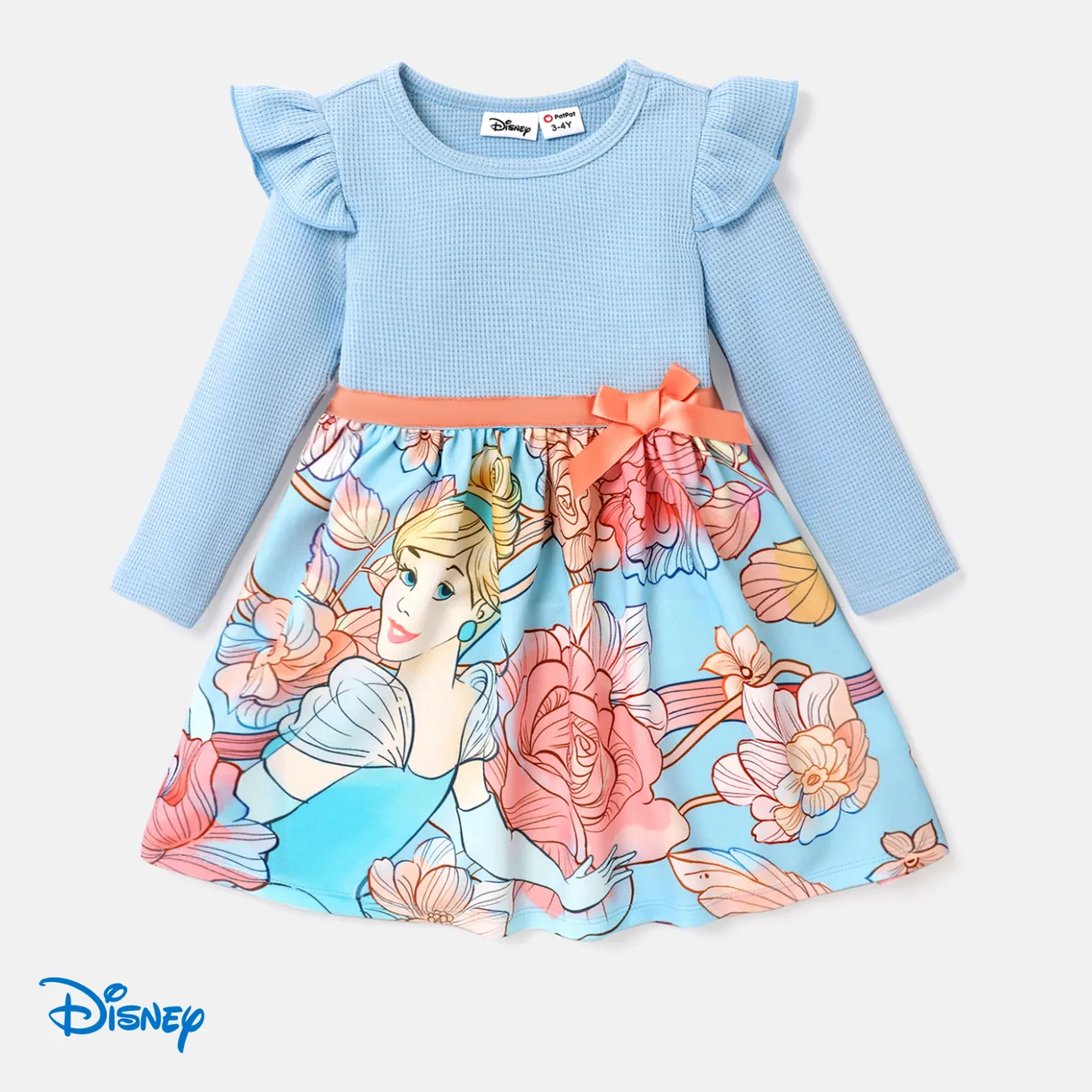 Disney Princess Toddler Girl Floral Waist Webbing Dress Blue big image 1