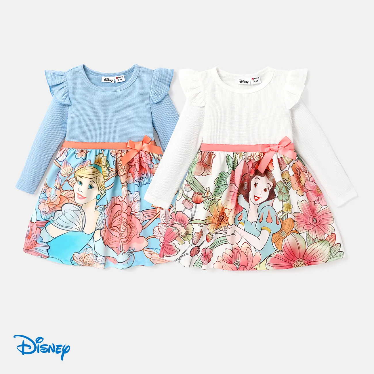 Disney Princess Toddler Girl Floral Waist Webbing Dress Blue big image 1