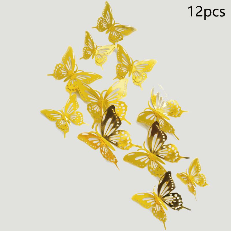 一包 12 個用於牆壁裝飾的創意 3D 鏤空蝴蝶金屬貼紙