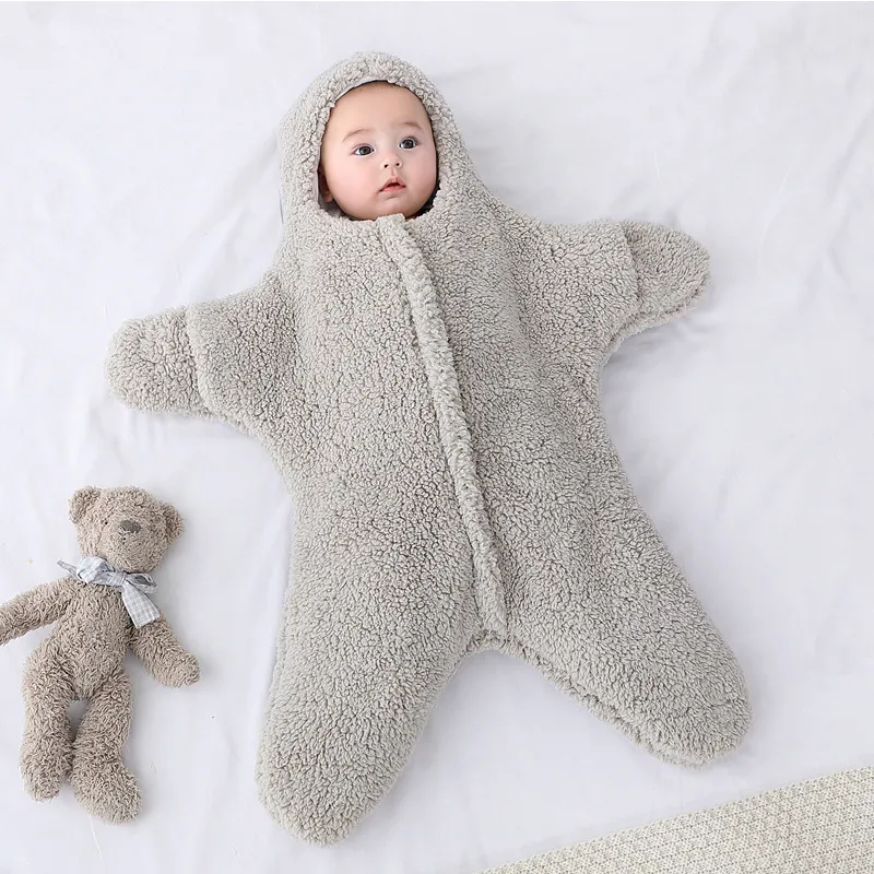 Thickened Baby Sheepskin Sleeping Bag with Cotton Lining and Faux Sheepskin Outer Layer Grey