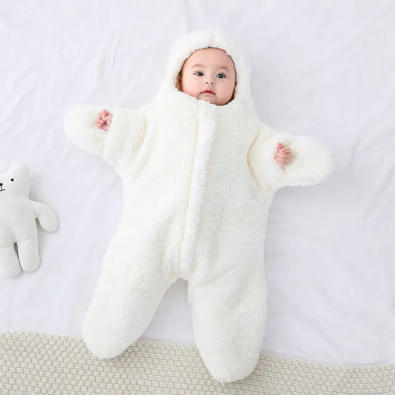 Thickened Baby Sheepskin Sleeping Bag with Cotton Lining and Faux Sheepskin Outer Layer White