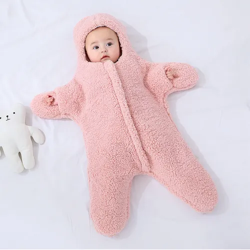 Thickened Baby Sheepskin Sleeping Bag with Cotton Lining and Faux Sheepskin Outer Layer