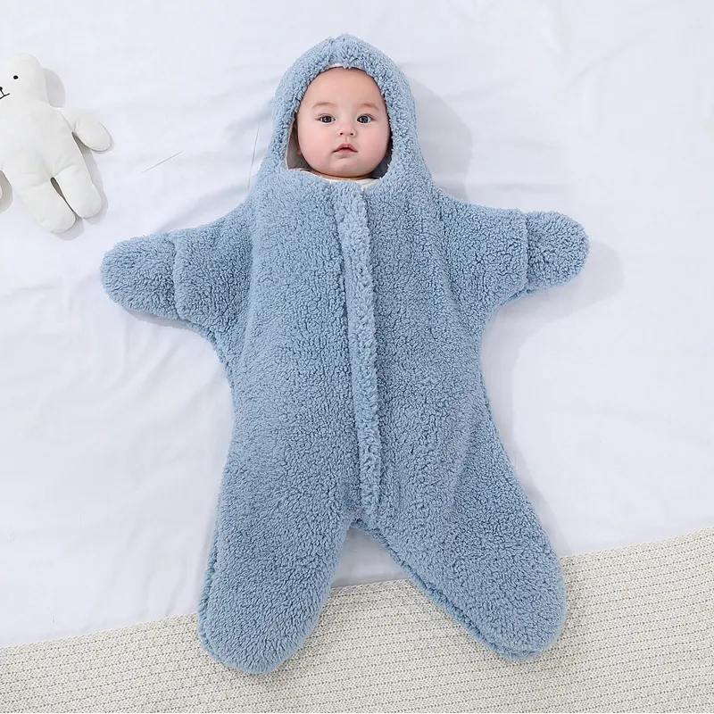Thickened Baby Sheepskin Sleeping Bag with Cotton Lining and Faux Sheepskin Outer Layer Blue image 2