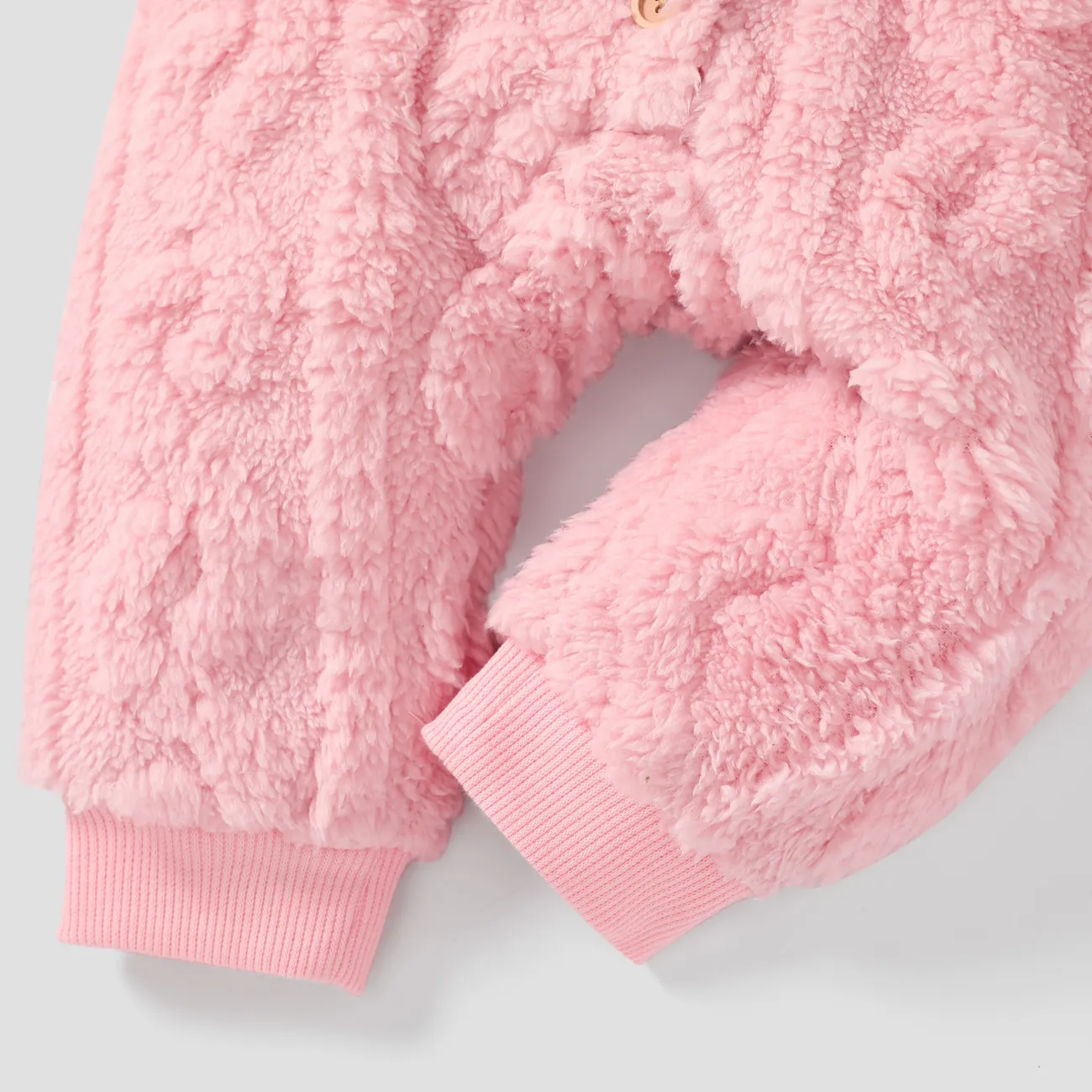Baby Girl/Boy Button Design Basic Solid Color Jumpsuit  Rosa big image 1