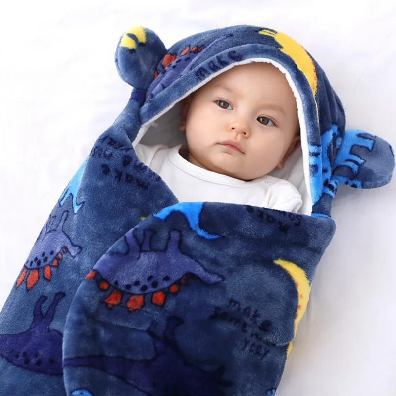 Dinosaur Animal Pattern Medium Thick Baby Sleeping Bag with Velcro for Newborn Boys Dark Blue image 4