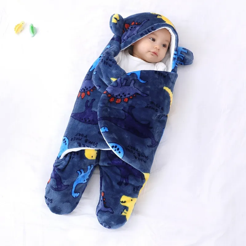 Dinosaur Animal Pattern Medium Thick Baby Sleeping Bag with Velcro for Newborn Boys Dark Blue image 2