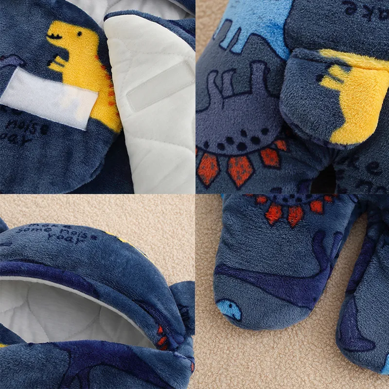 Dinosaur Animal Pattern Medium Thick Baby Sleeping Bag with Velcro for Newborn Boys Dark Blue image 5
