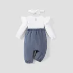 2pcs Baby Girl Sweet Bow Print Long Sleeve Denim Jumpsuit Set  image 2