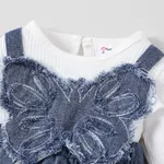 2pcs Baby Girl Sweet Bow Print Long Sleeve Denim Jumpsuit Set  image 4