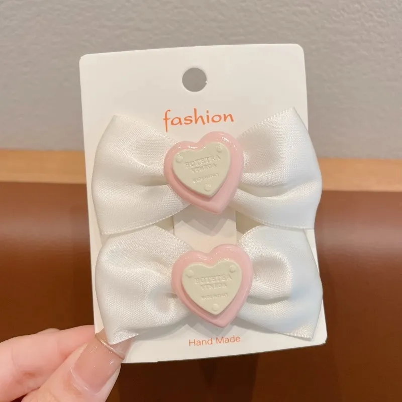 2-pack Kids/toddler Sweet Cream Bow Heart Hair Clip for Girl product