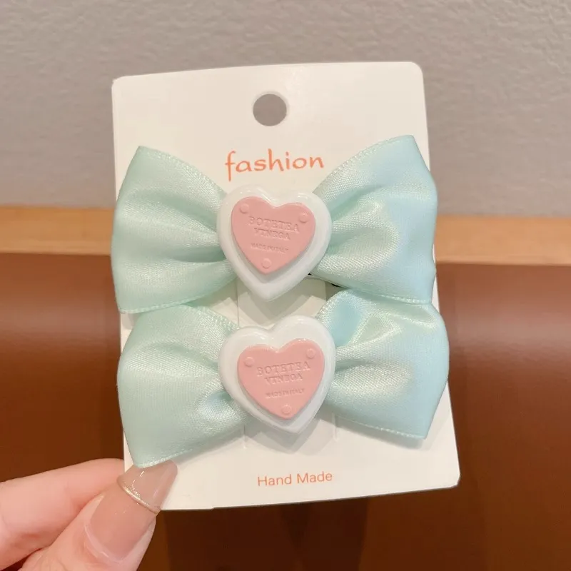 2-pack Kids/toddler Sweet Cream Bow Heart Hair Clip for Girl