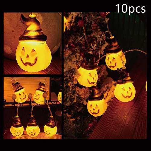 Set mit 10 Halloween Hexen Kürbis LED Lichterketten