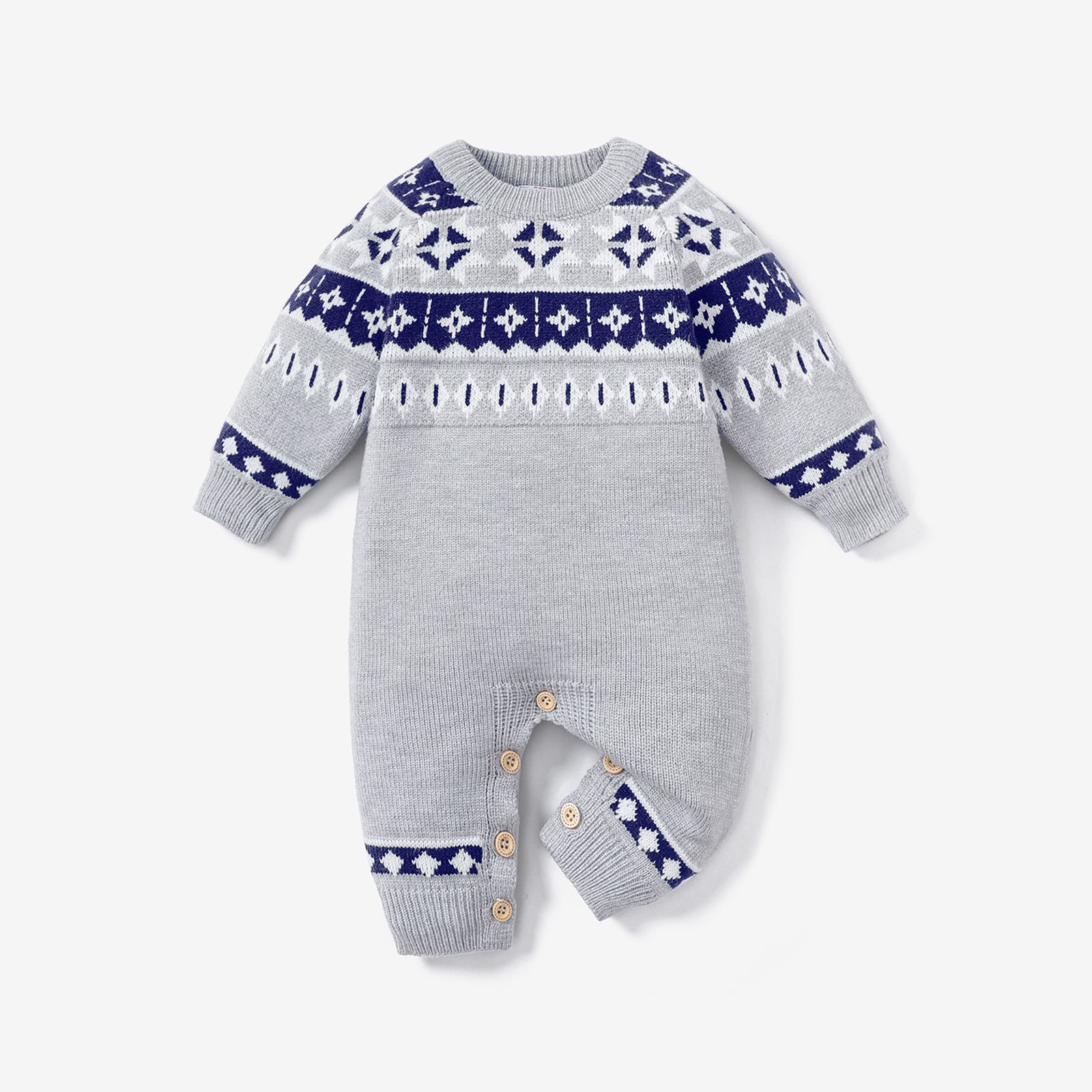 Baby Boy Long-sleeve Argyle Pattern Grey Knitted Jumpsuit