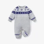 Baby Boy Long-sleeve Argyle Pattern Grey Knitted Jumpsuit Grey