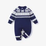 Baby Boy Long-sleeve Argyle Pattern Grey Knitted Jumpsuit Dark Blue
