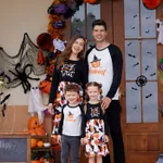 Halloween Family Matching Long-sleeve Letter & Pumpkin Lantern Print Spliced Dresses and Raglan-sleeve T-shirts Sets  image 3