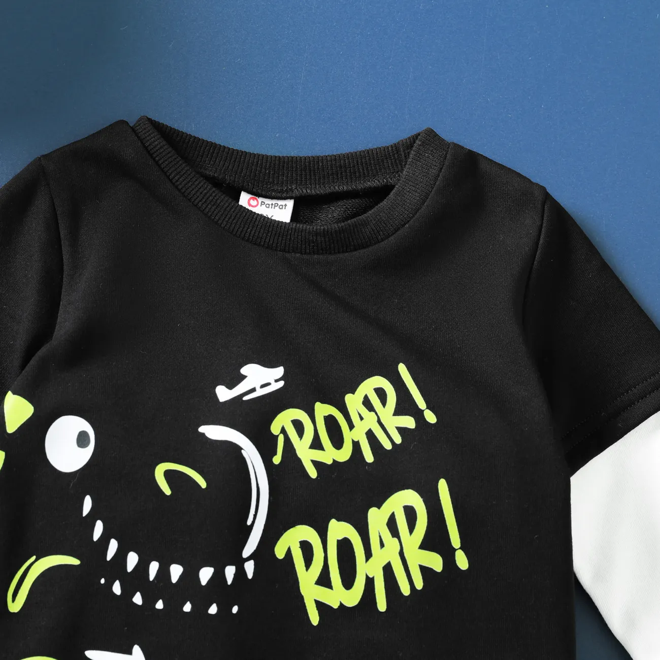 2 Stück Kleinkinder Jungen Unechter Zweiteiler Kindlich Dinosaurier Sweatshirt-Sets schwarz big image 1