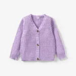 Toddler Girl Button Design Waffle Knit Sweater Cardigan Light Purple