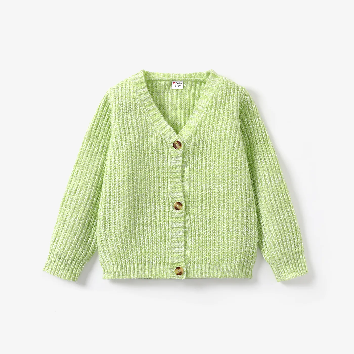 Toddler Girl Button Design Waffle Knit Sweater Cardigan Pale Green