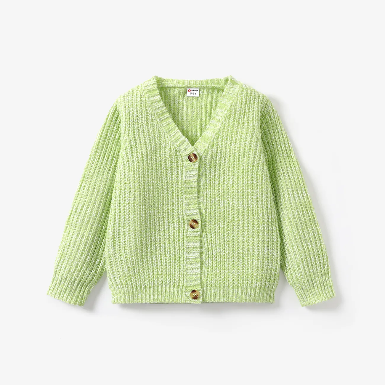 Toddler Girl Button Design Waffle Knit Sweater Cardigan Pale Green big image 1