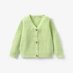 Toddler Girl Button Design Waffle Knit Sweater Cardigan Pale Green