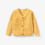 Toddler Girl Button Design Waffle Knit Sweater Cardigan Yellow