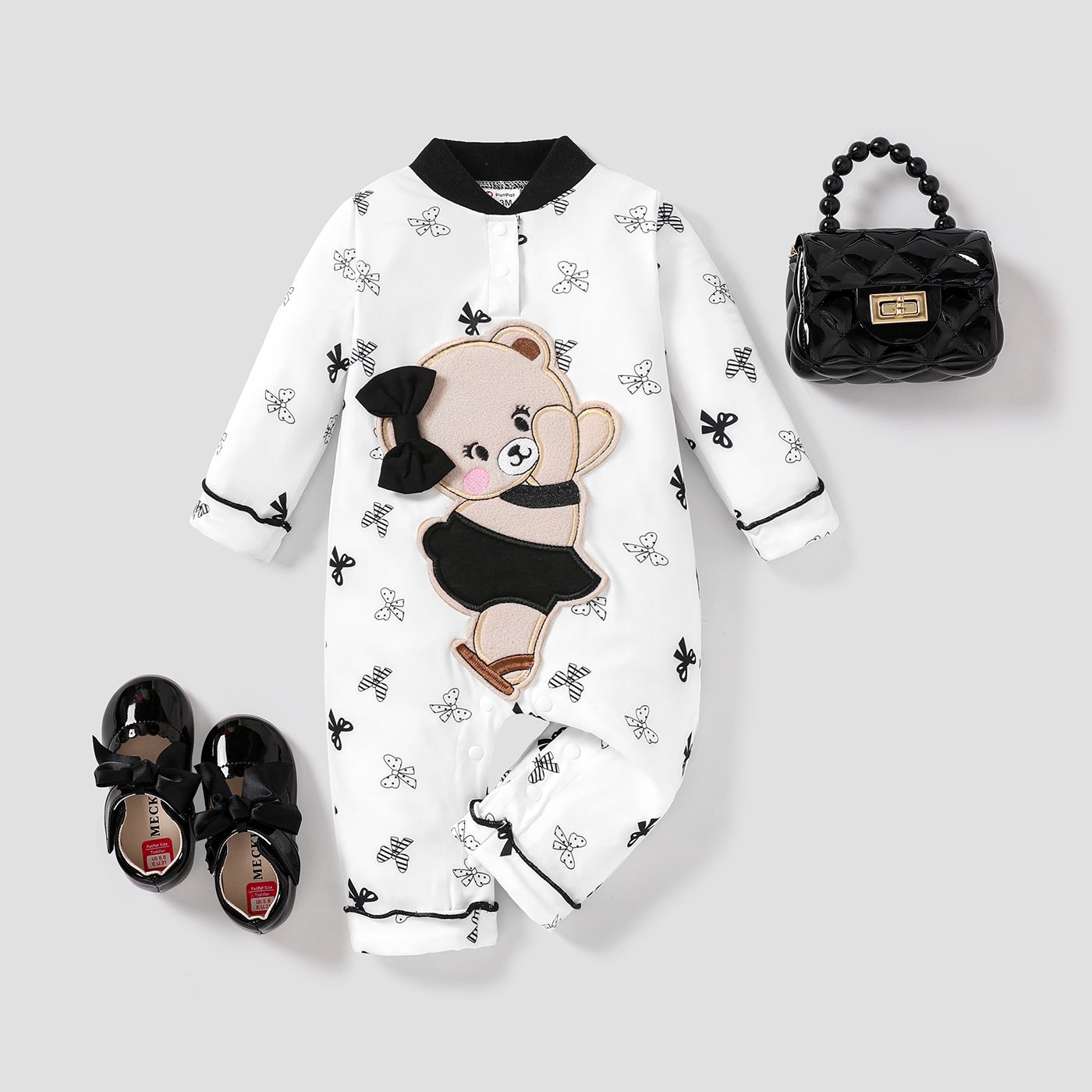 Baby Girl Childlike Animal Pattern Bear Long Sleeve Jumpsuit