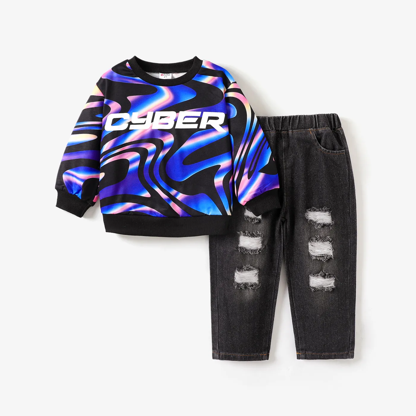 2pcs Toddler/Kid Boy Denim Unique Cyberpunk set