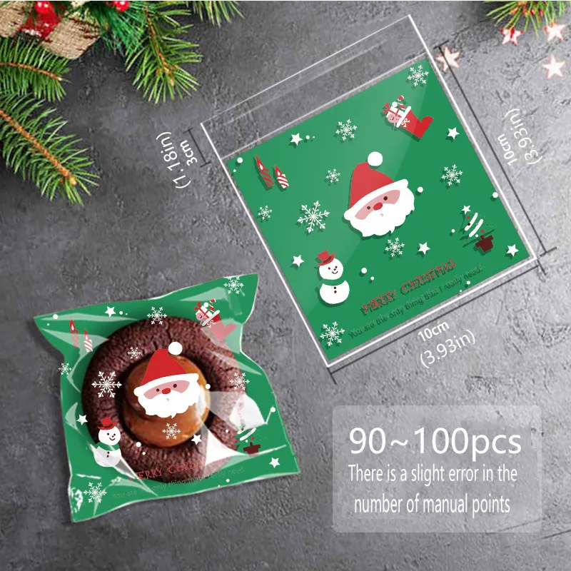 DIY Christmas Cookie Packaging Bags - Snowman and Teddy Bear Cookie Candy Snack Gift Bags Green big image 1