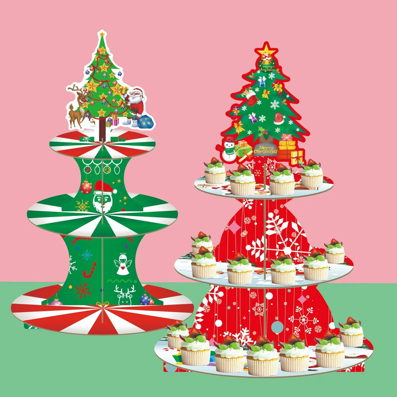 Stand de gâteau de Noël jetable à 3 niveaux Multicolore big image 1