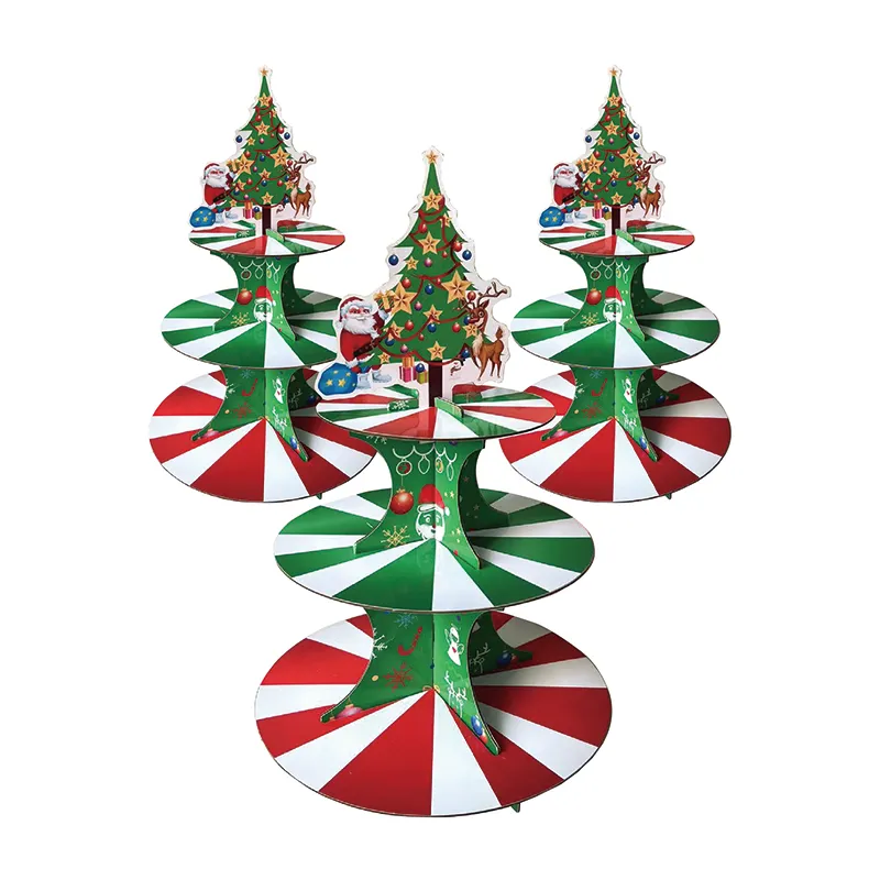 Soporte de pastel de Navidad desechable de 3 niveles Multicolor big image 1