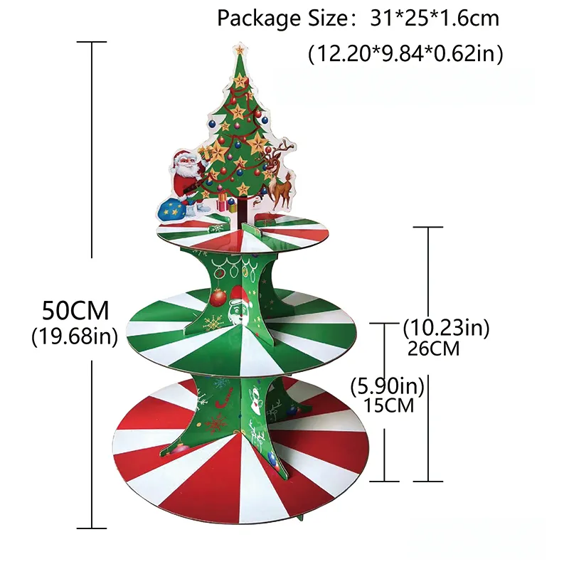 حامل كعكة عيد الميلاد القابل للتصرف من 3 طبقات متعدد الألوان big image 1
