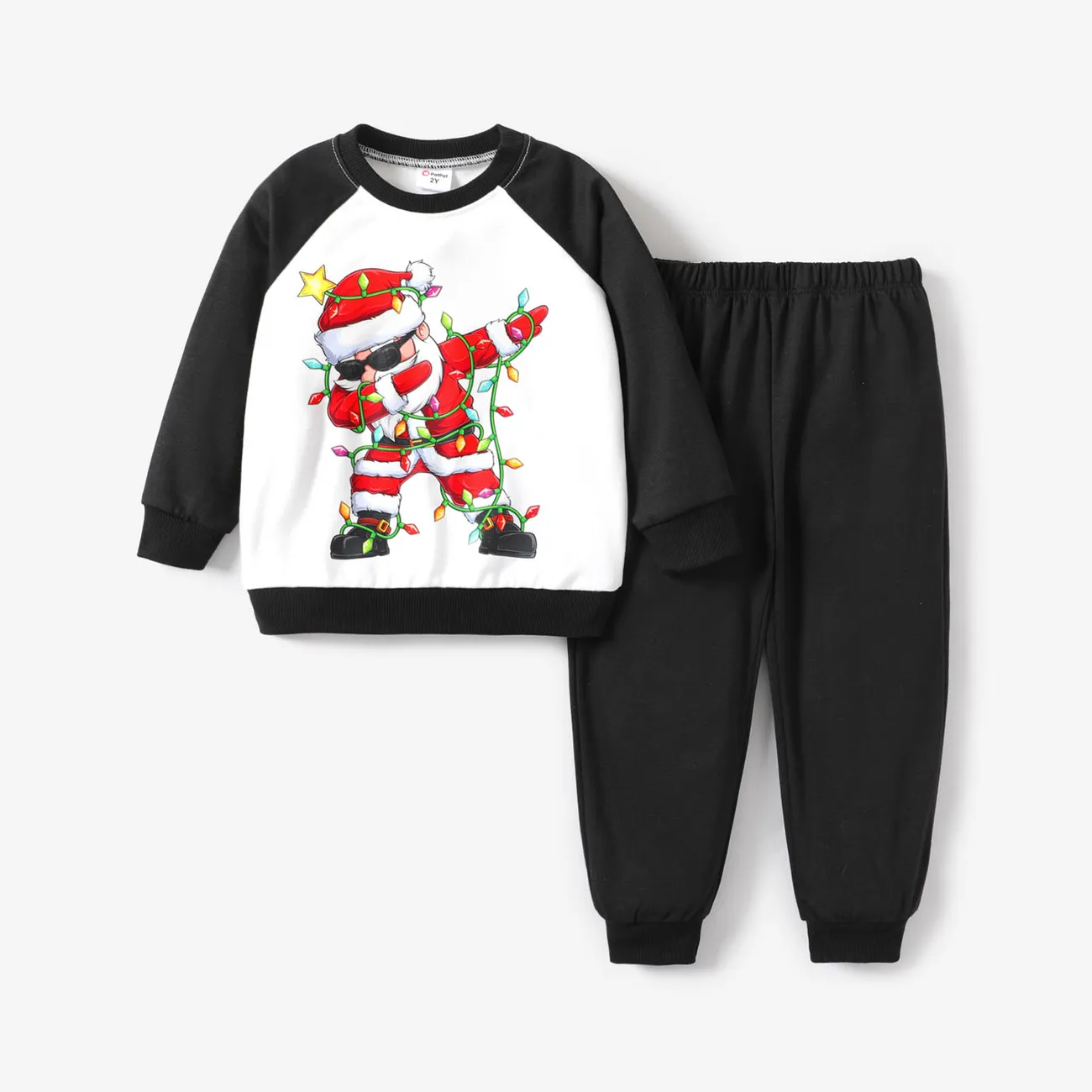 2pcs Toddler Boy Christmas-themed Long Sleeve Set Black big image 1