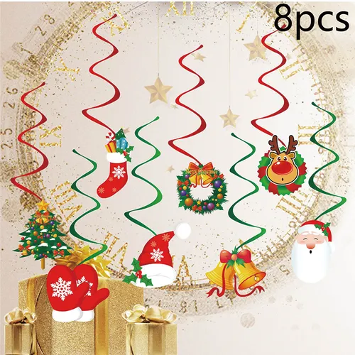مجموعة زخرفة حلزونية لحفلة عيد الميلاد مع أجراس الرنة لشجرة عيد الميلاد