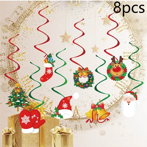 Christmas Party Spiral Decoration Set with Reindeer Bells for Christmas Tree