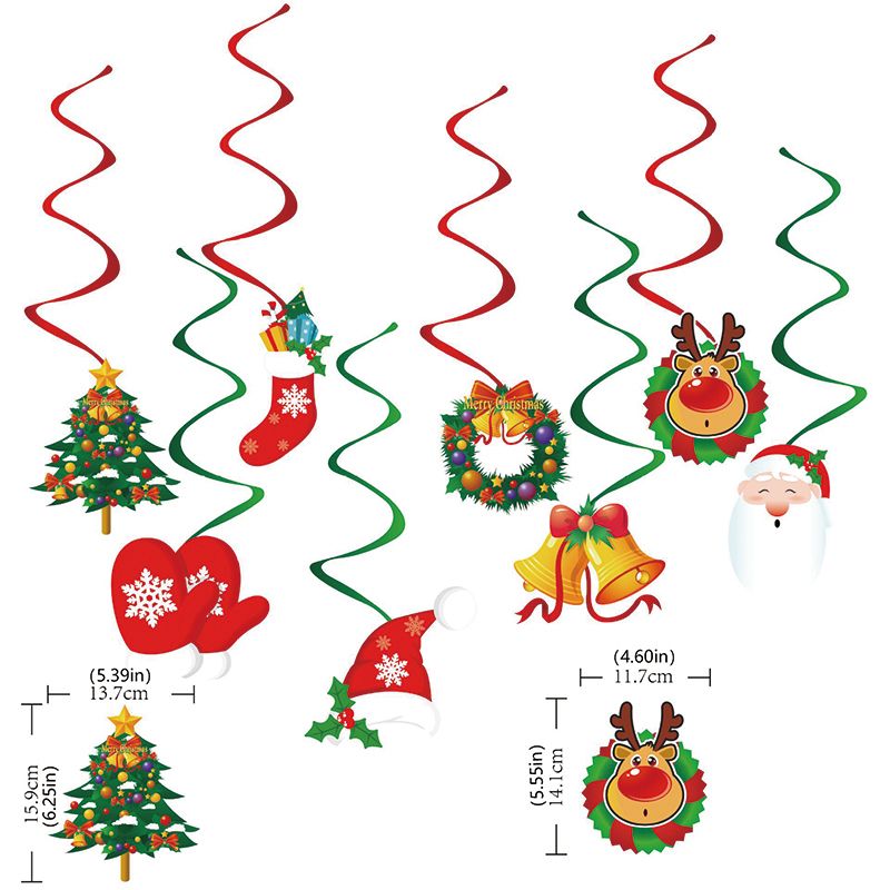 Christmas Party Spiral Decoration Set with Reindeer Bells for Christmas Tree