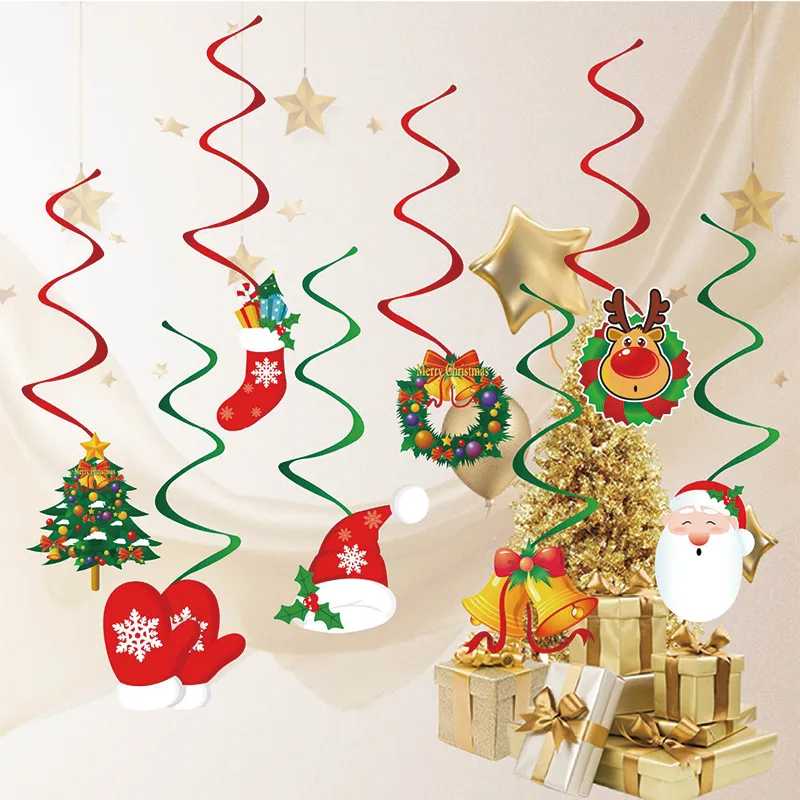 Conjunto de decoração espiral da festa de Natal com sinos de rena para a árvore de Natal Multicolorido big image 1