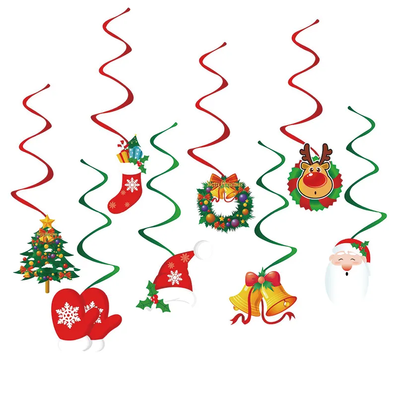 مجموعة زخرفة حلزونية لحفلة عيد الميلاد مع أجراس الرنة لشجرة عيد الميلاد متعدد الألوان big image 1