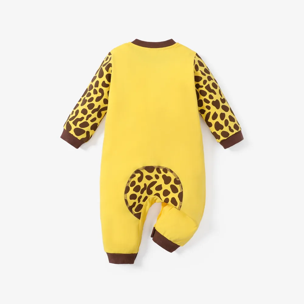 100% Cotton Giraffe Print Long-sleeve Yellow Baby Jumpsuit  big image 2