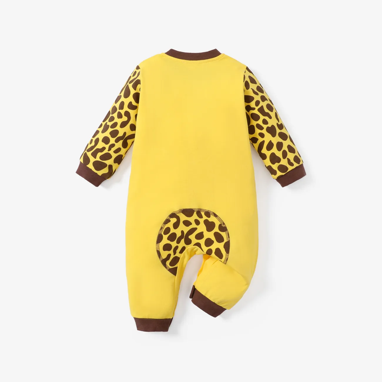 100% Cotton Giraffe Print Long-sleeve Yellow Baby Jumpsuit Pale Yellow big image 1
