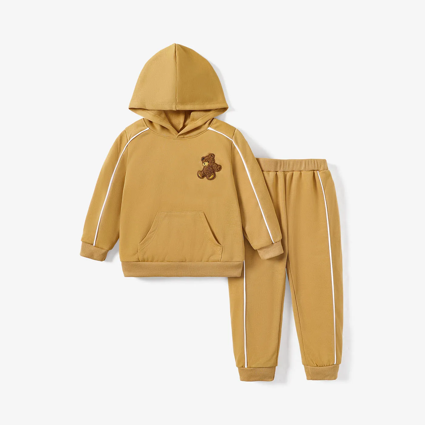 2pcs Toddler Boy Solid Color Hooded  Set  Brown big image 1