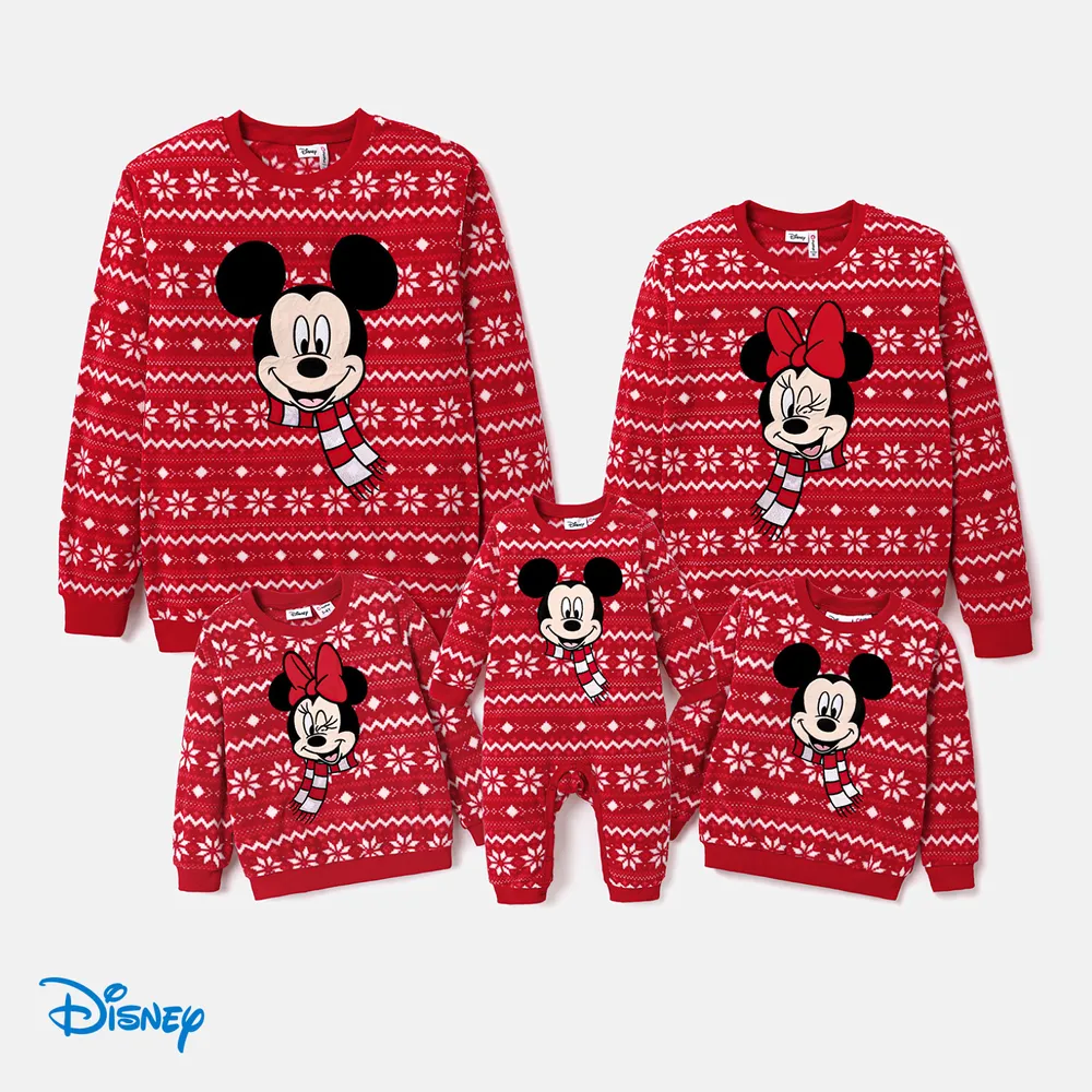 Disney Mickey and Friends Christmas Family Matching Snowflake Character Print Plush Crew Neck Sweatshirt  big image 7