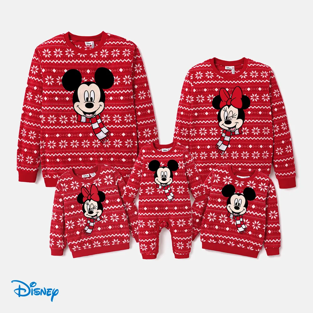 Disney Mickey and Friends Christmas Family Matching Snowflake Character Print Plush Crew Neck Sweatshirt big image 7