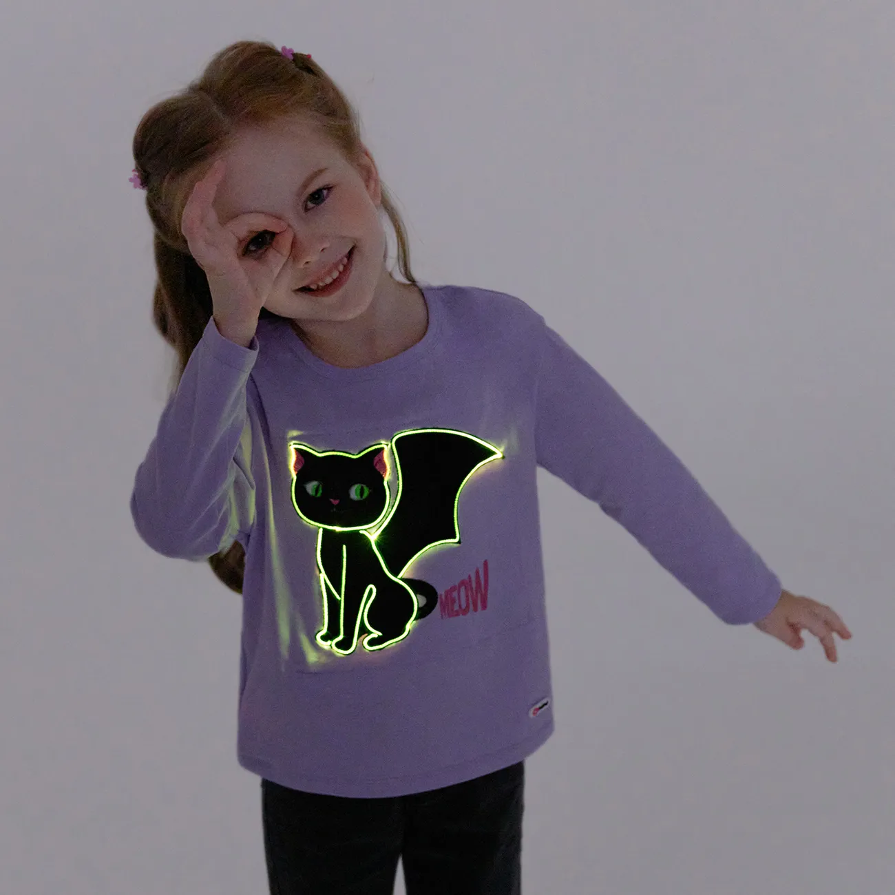 Go-Glow Illuminating Sweatshirt with Light Up Black Cat Including Controller (Built-In Battery) Light Purple big image 1