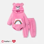 Care Bears Baby Boy/Girl Bear Expression Three-dimensional Hooded One Piece Jumpsuit and One Piece Pants Set  Pink