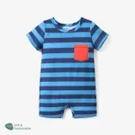 Baby Boy Stripe/Dinosaur Print Short-sleeve Romper Royal Blue